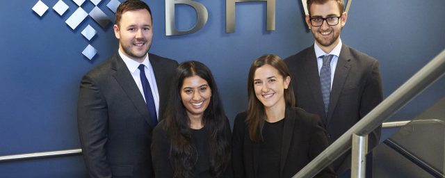 From left Hayden Ball, Symrit Sidhu, Becky Richardson and Will Sperry of BHW Solicitors.